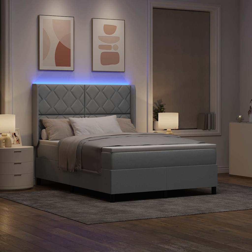 LED Box Spring Krevet Svijetlo siva 160 x 200 cm tkanina