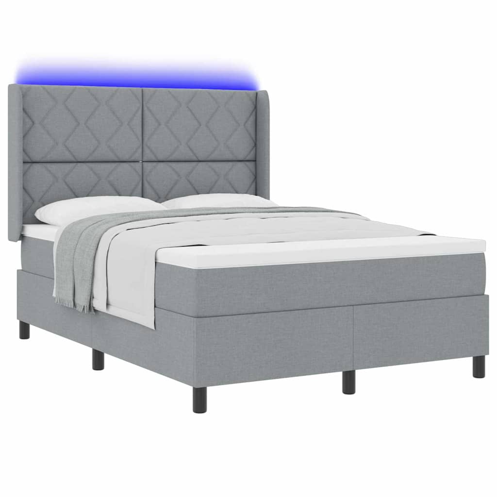 LED Box Spring Krevet Svijetlo siva 160 x 200 cm tkanina