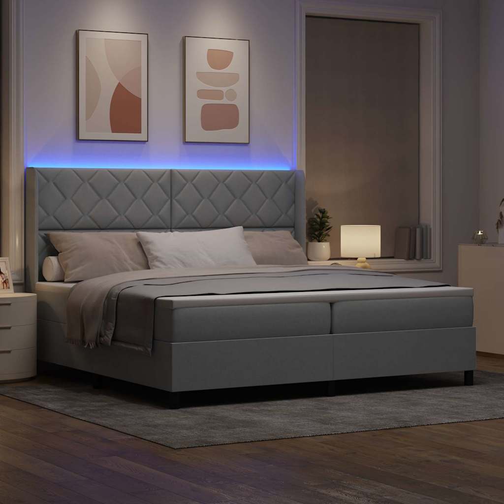 LED Box Spring Krevet Svijetlo siva 200 x 200 cm tkanina