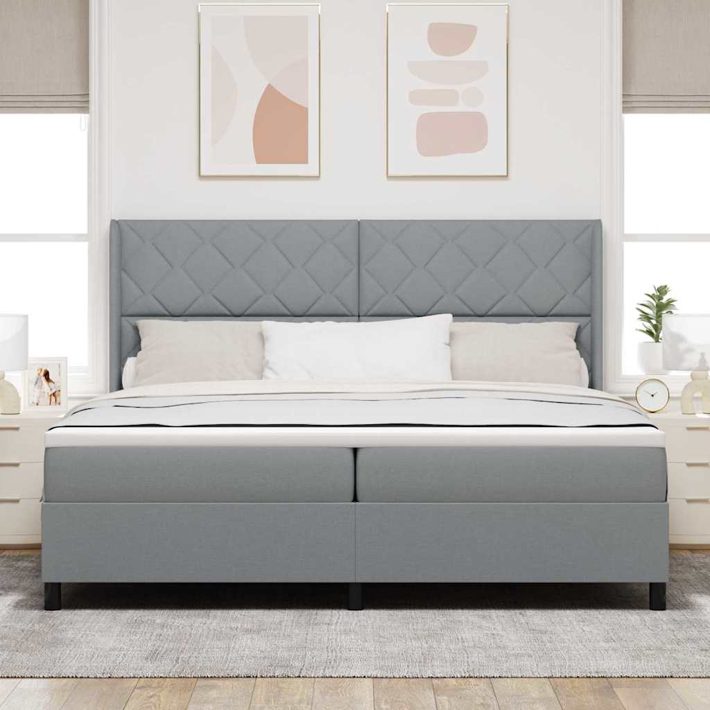 LED Box Spring Krevet Svijetlo siva 200 x 200 cm tkanina