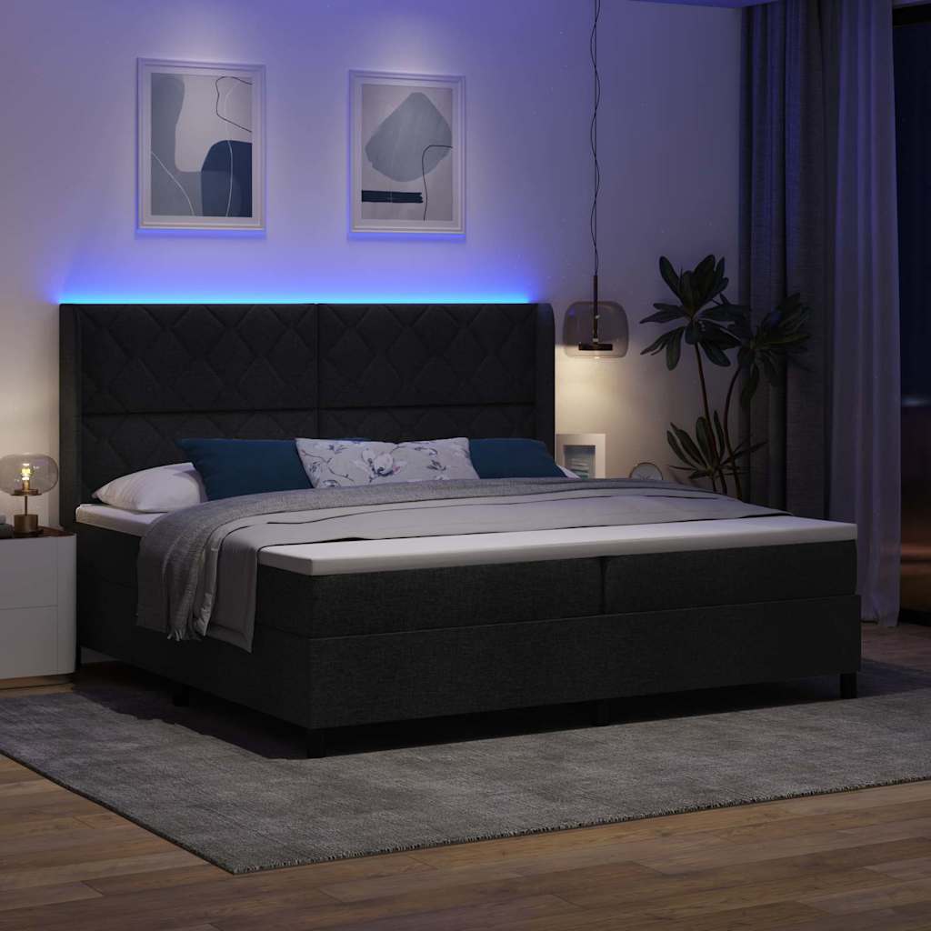 LED Box Spring Krevet s madracem Crna 200 x 200 cm tkanina