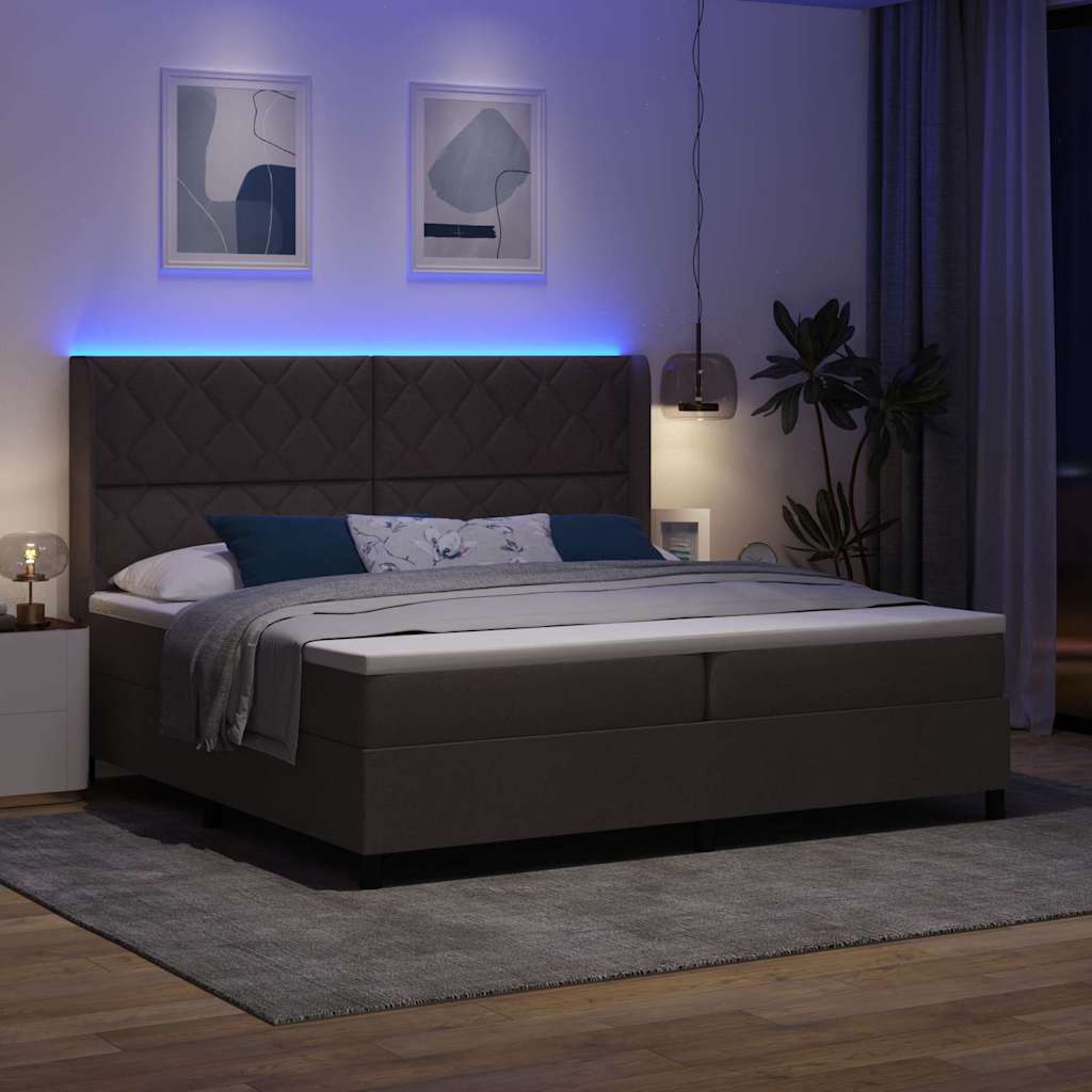 LED Box Spring Krevet Tamno smeđa 200 x 200 cm tkanina