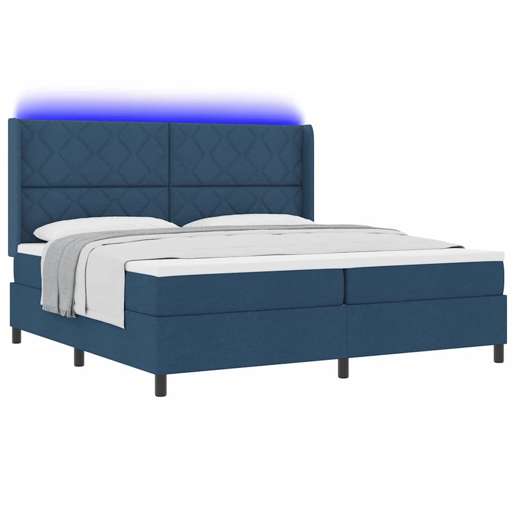 LED Box Spring Krevet s madracem Plava 200 x 200 cm tkanina