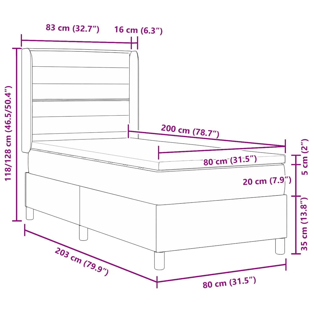 Krevet s opruga kutije Svijetlo siva 80 x 200 cm tkanina