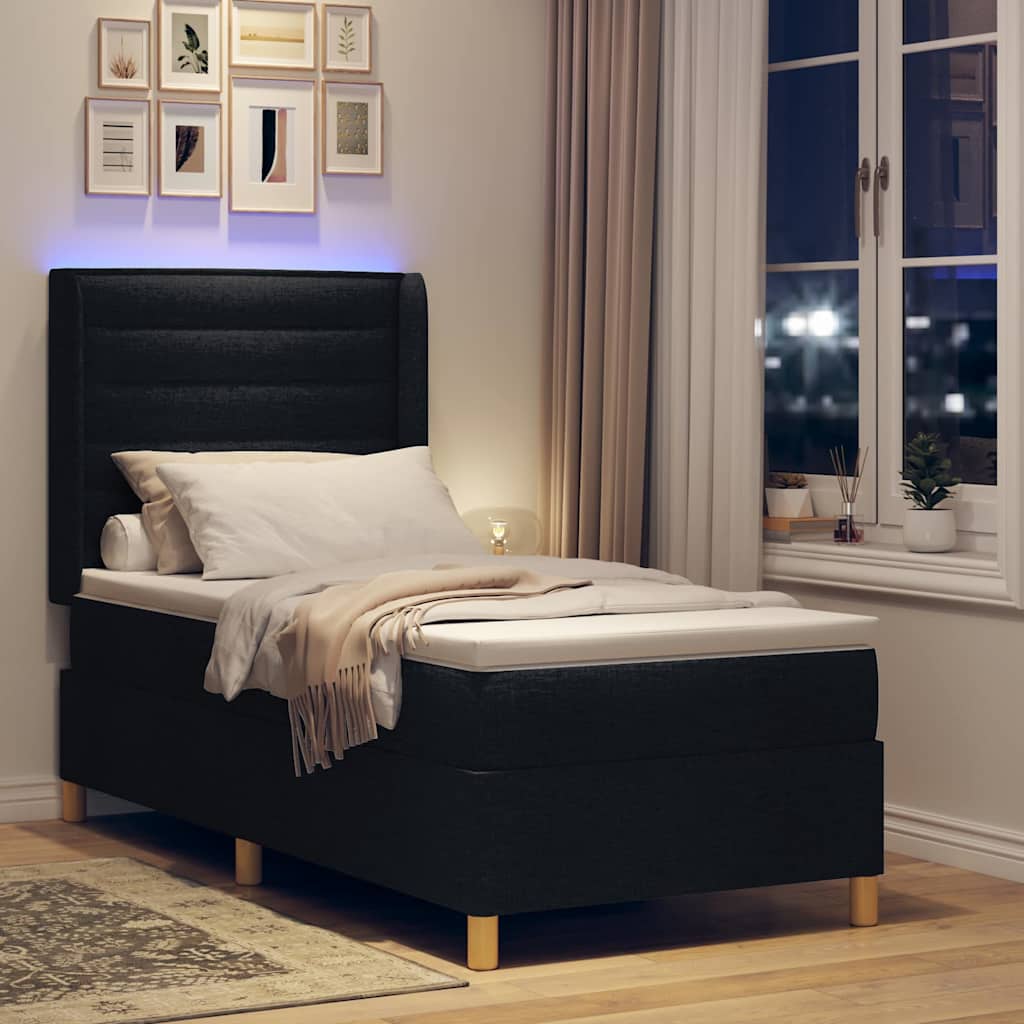 Krevet s opruga kutije s LED trakama Crna 90 x 190 cm tkanina