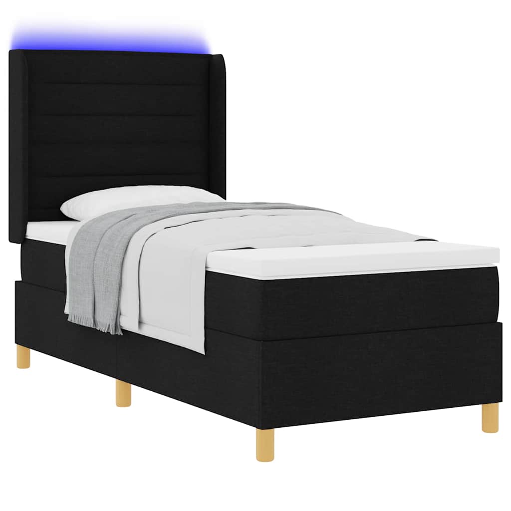 Krevet s opruga kutije s LED trakama Crna 90 x 190 cm tkanina