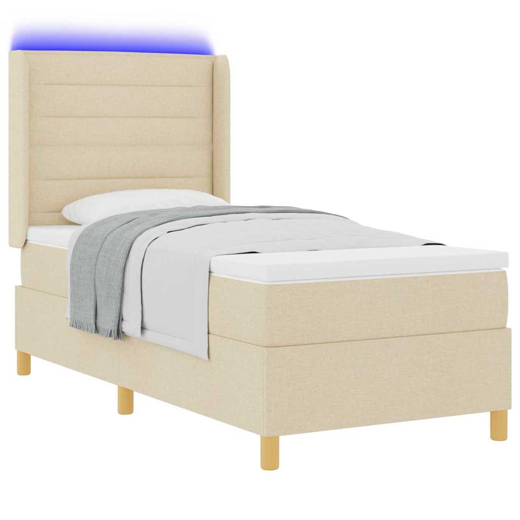 Krevet s opruga kutije s LED trakama Krema 90 x 190 cm tkanina