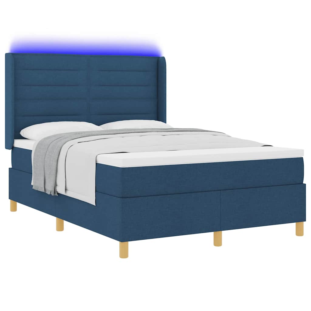 Krevet s opruga kutije s LED trakama Plava 140 x 190 cm tkanina