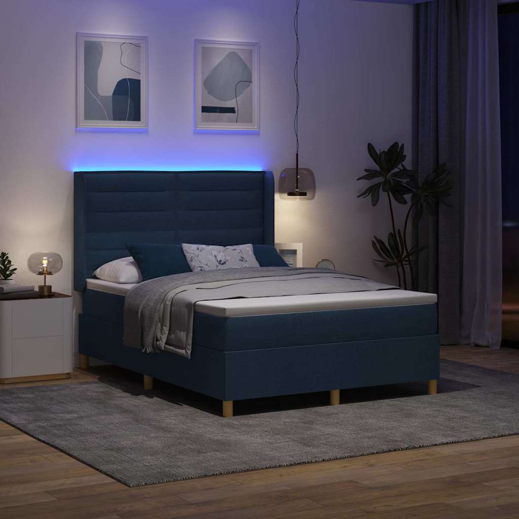 Krevet s opruga kutije s LED trakama Plava 140 x 200 cm tkanina