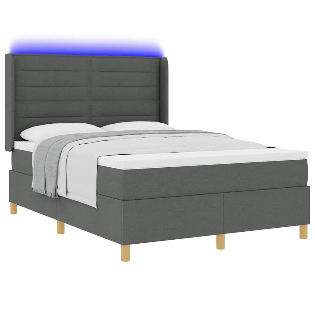 Krevet s opruga kutije s LED trakama Siva 160 x 200 cm tkanina