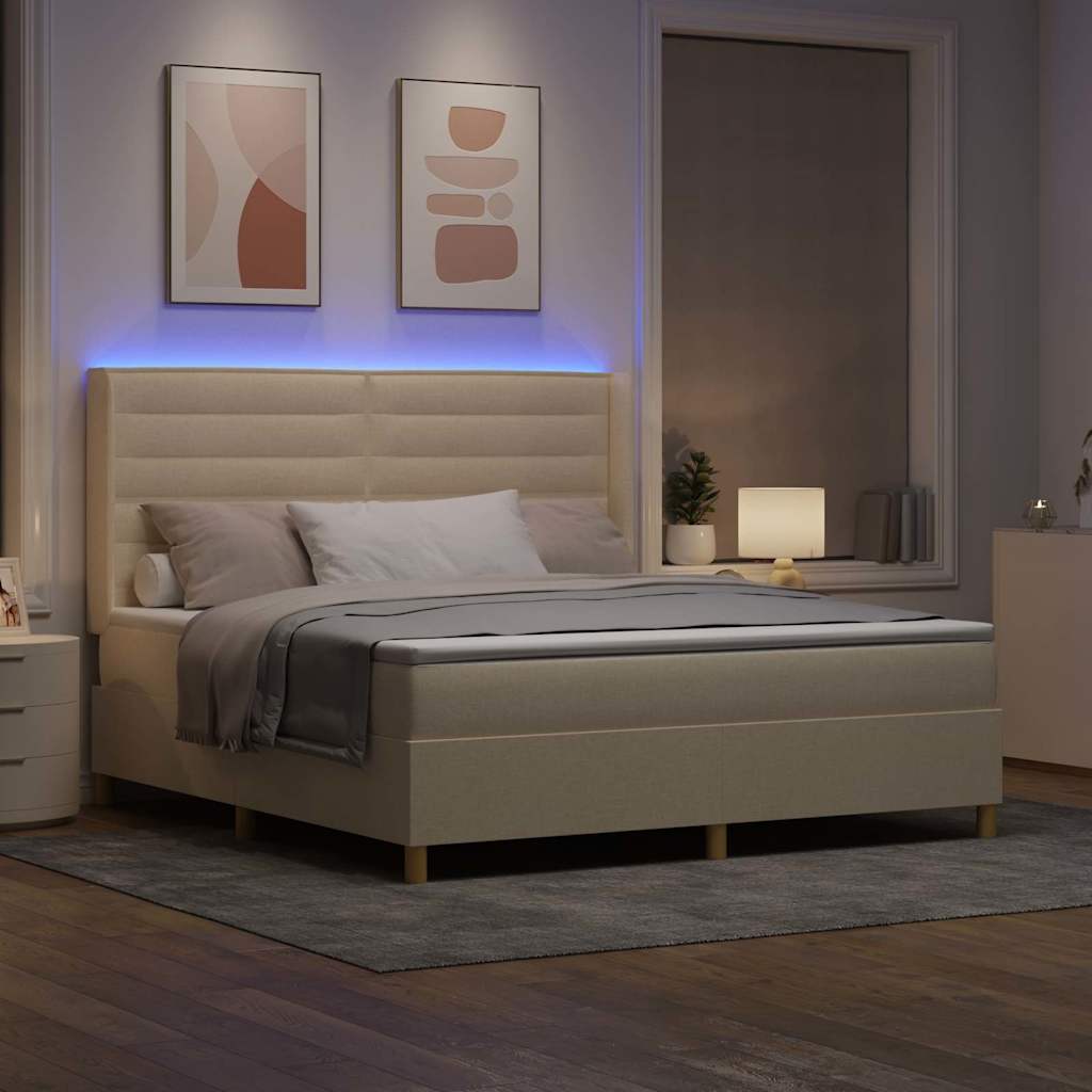 Krevet s opruga kutije s LED trakama Krema 180 x 200 cm tkanina
