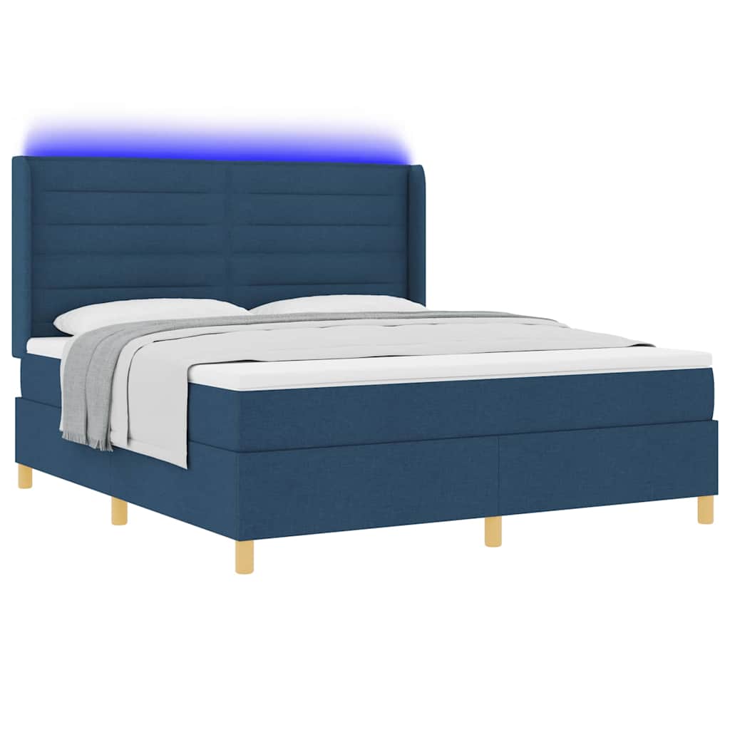 Krevet s opruga kutije s LED trakama Plava 180 x 200 cm tkanina