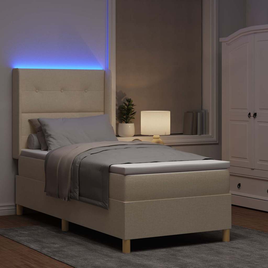 Krevet s opruga kutije s LED trakama Krema 80 x 200 cm tkanina