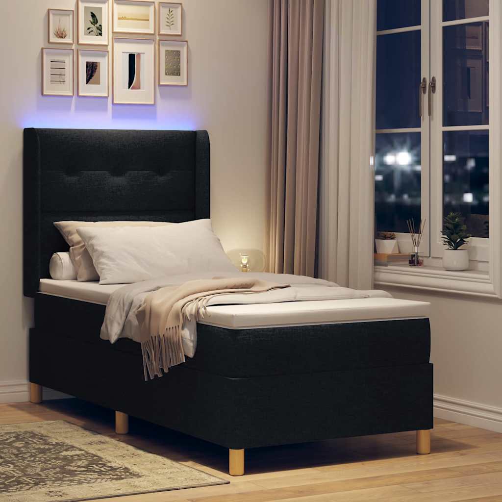 Krevet s opruga kutije s LED trakama Crna 90 x 190 cm tkanina