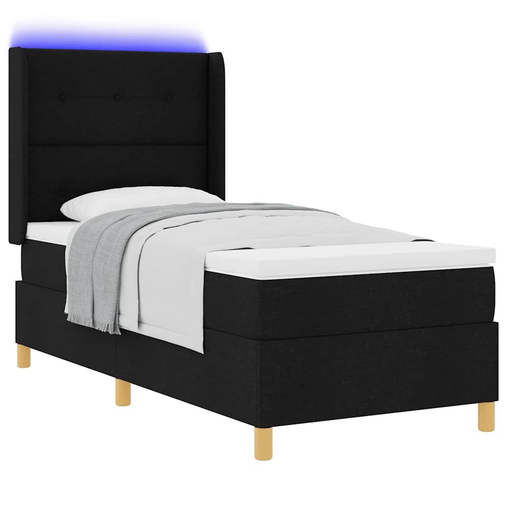 Krevet s opruga kutije s LED trakama Crna 90 x 190 cm tkanina