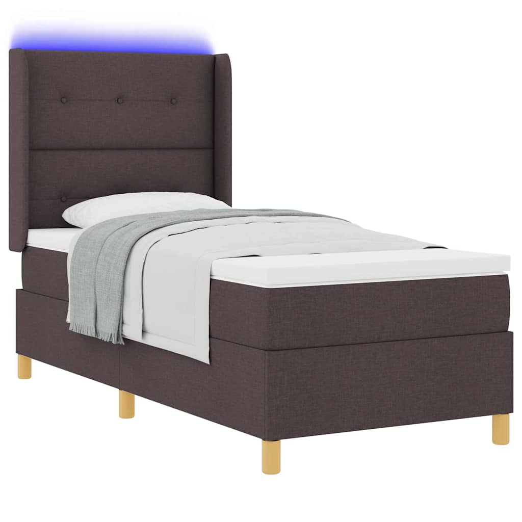 Krevet s opruga kutije s LED trakama Smeđa 90 x 190 cm tkanina