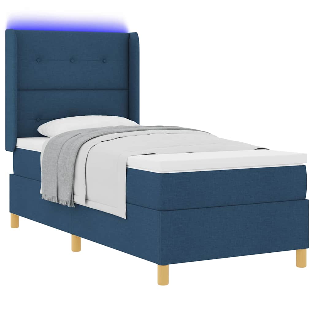 Krevet s opruga kutije s LED trakama Plava 90 x 190 cm tkanina