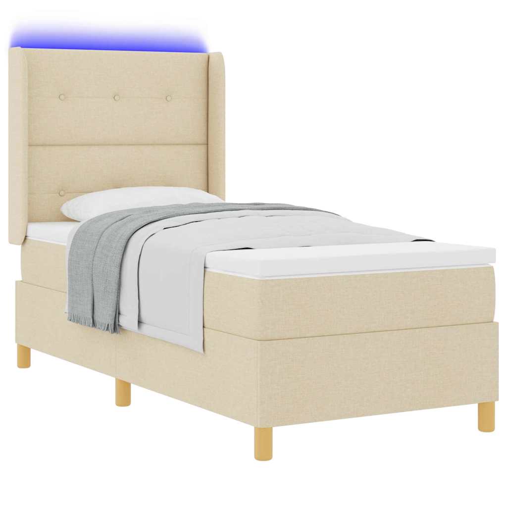 Krevet s opruga kutije s LED trakama Krema 100 x 200 cm tkanina