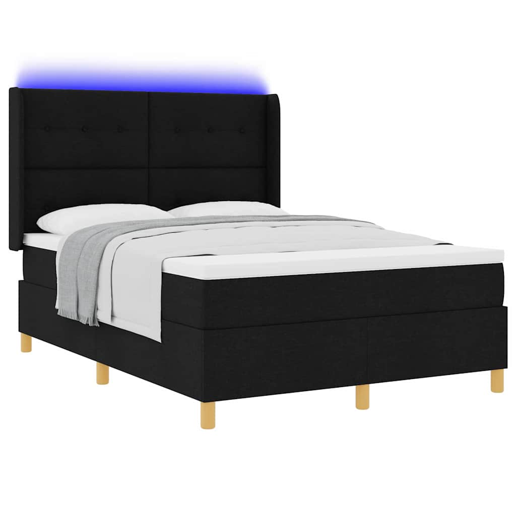 Krevet s opruga kutije s LED trakama Crna 140 x 190 cm tkanina