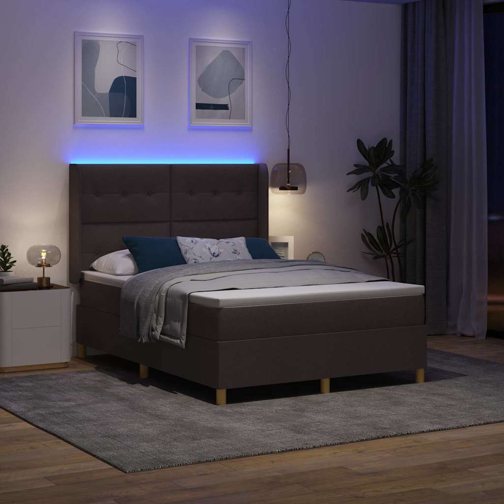 Krevet s opruga kutije s LED trakama Smeđa 140 x 190 cm tkanina