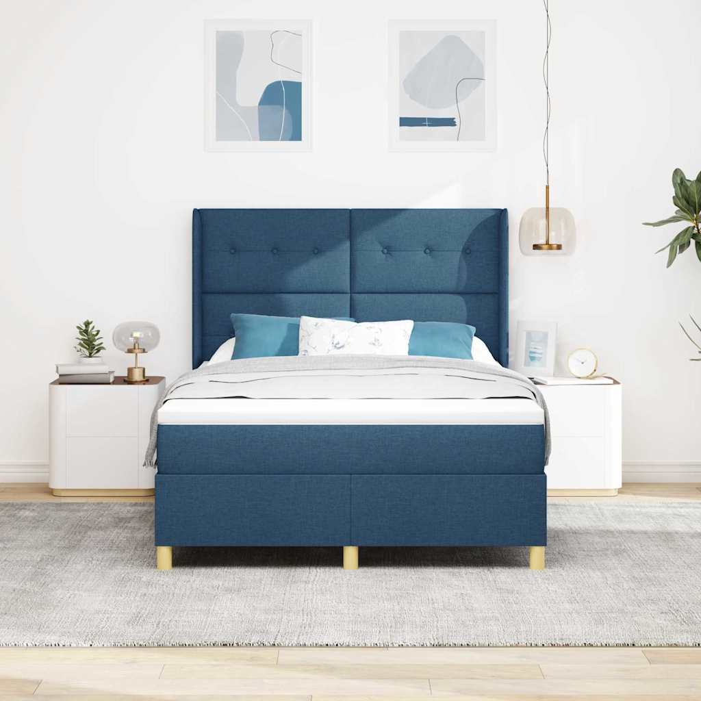 Krevet s opruga kutije s LED trakama Plava 140 x 190 cm tkanina