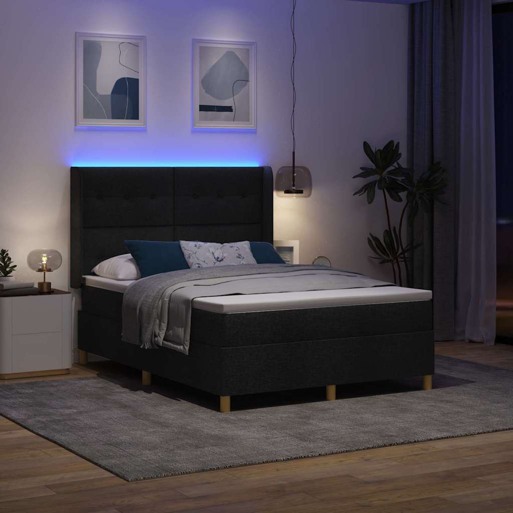 Krevet s opruga kutije s LED trakama Crna 160 x 200 cm tkanina