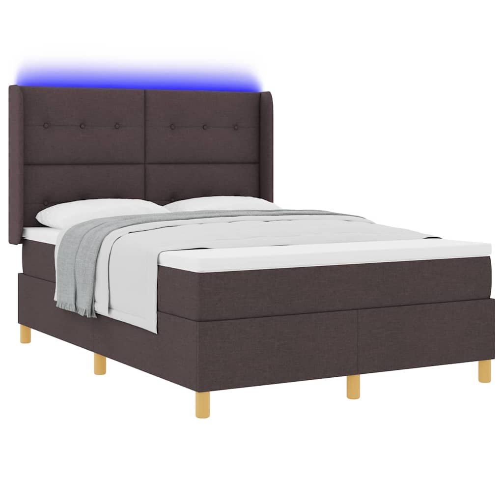 Krevet s opruga kutije s LED trakama Smeđa 160 x 200 cm tkanina