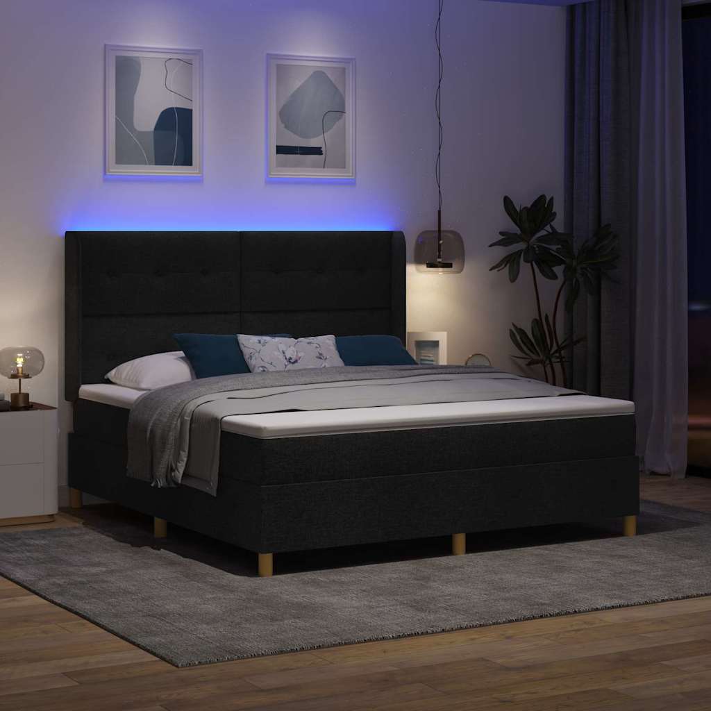 Krevet s opruga kutije s LED trakama Crna 180 x 200 cm tkanina