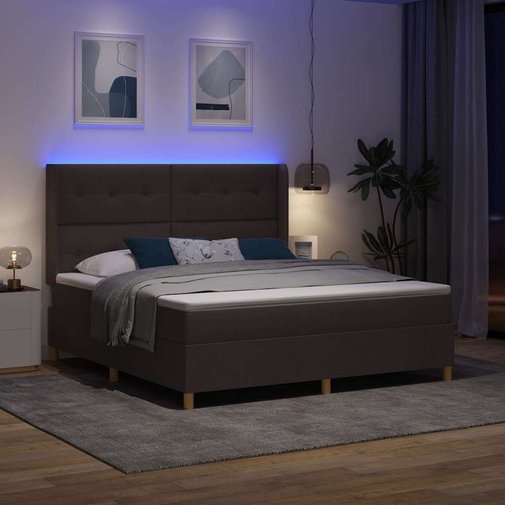 Krevet s opruga kutije s LED trakama Smeđa 180 x 200 cm tkanina
