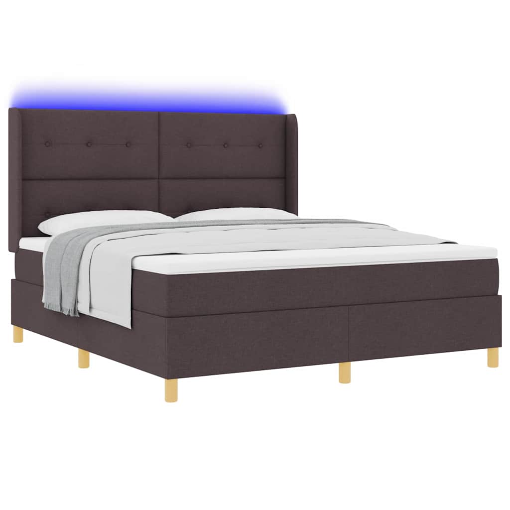 Krevet s opruga kutije s LED trakama Smeđa 180 x 200 cm tkanina