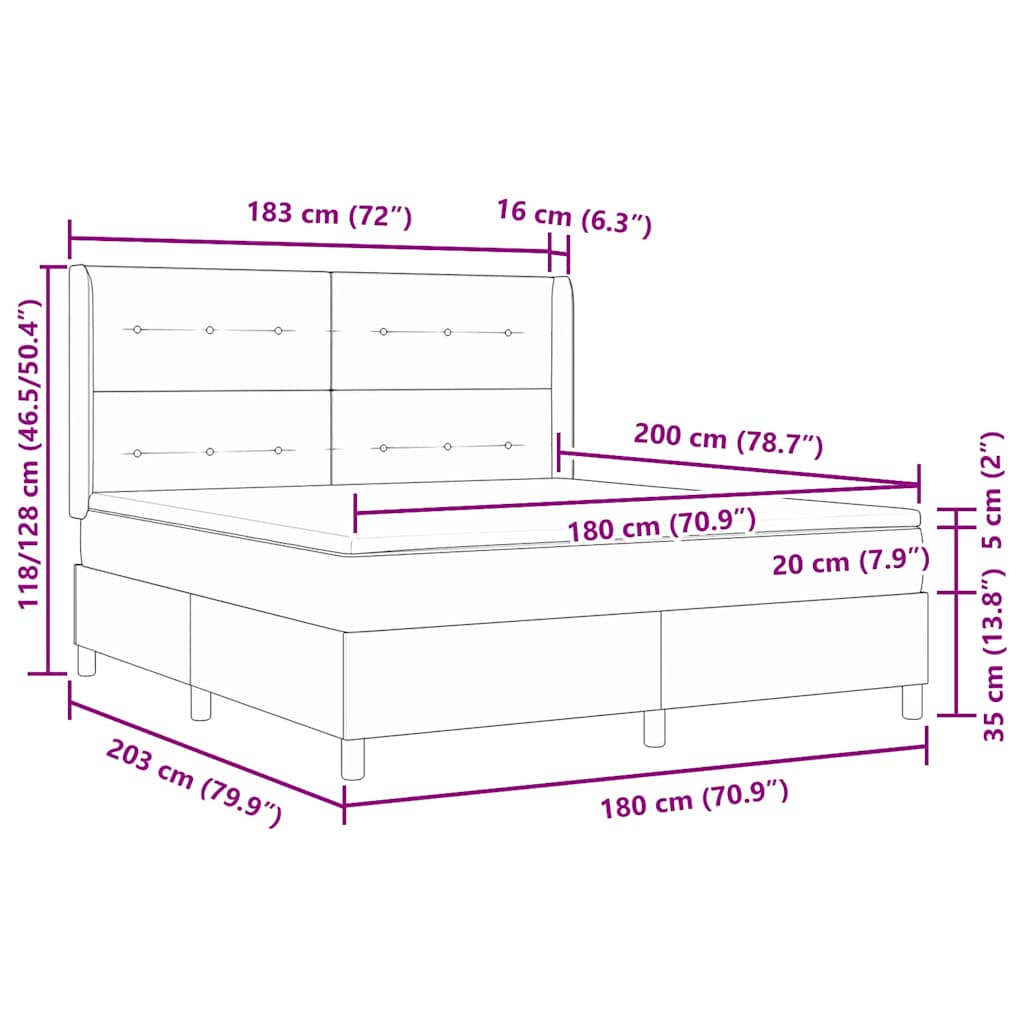 Krevet s opruga kutije s LED trakama Smeđa 180 x 200 cm tkanina