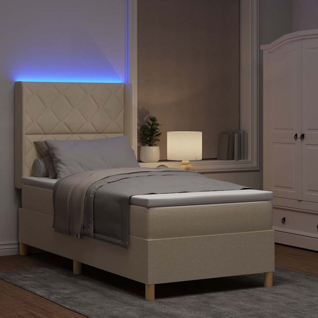 Krevet s opruga kutije s LED trakama Krema 90 x 190 cm tkanina