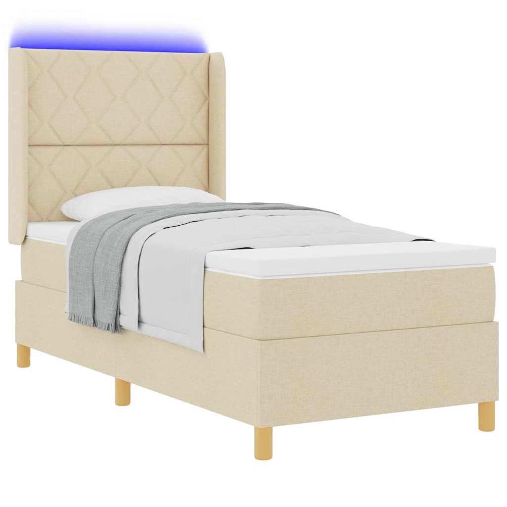 Krevet s opruga kutije s LED trakama Krema 90 x 190 cm tkanina