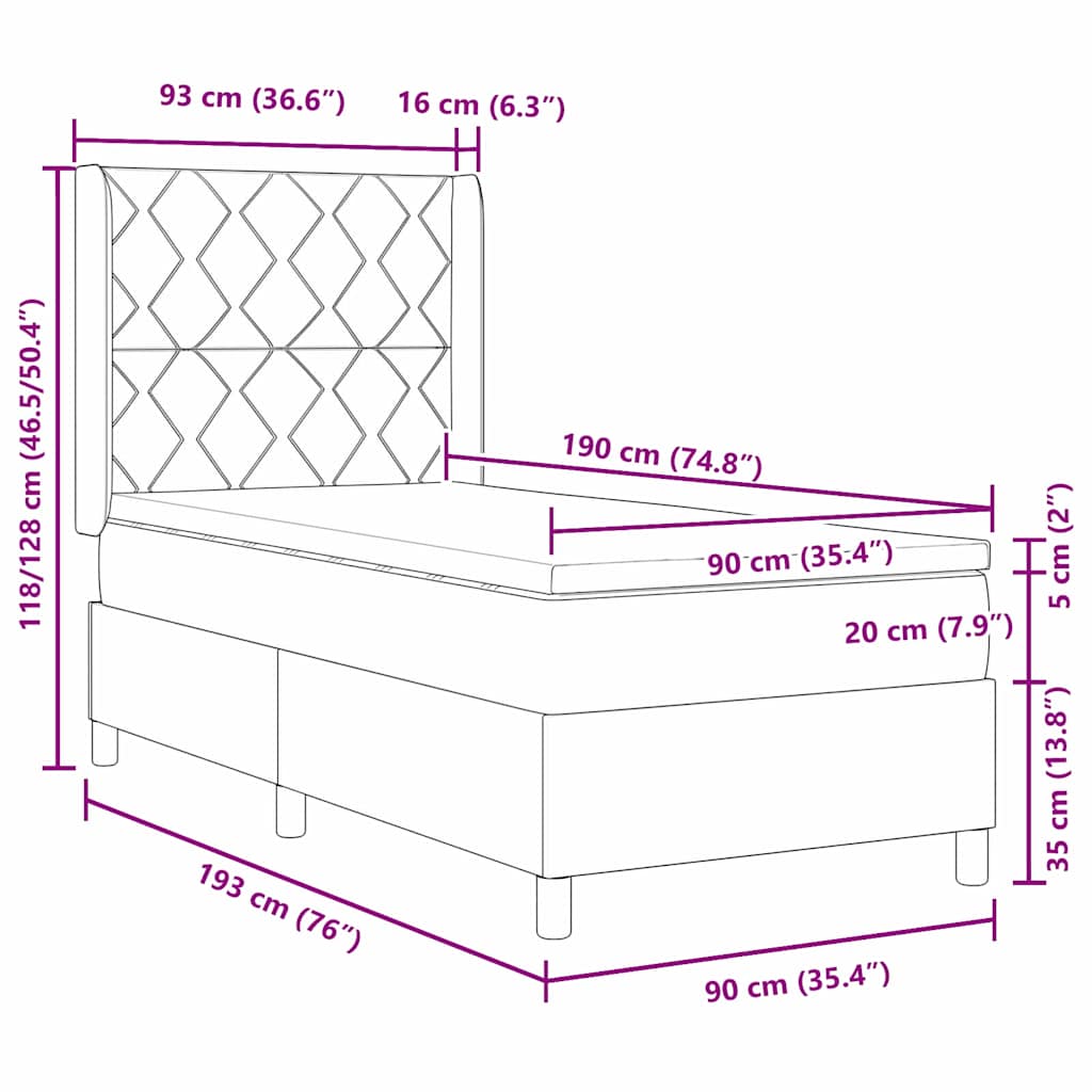 Krevet s opruga kutije s LED trakama Krema 90 x 190 cm tkanina