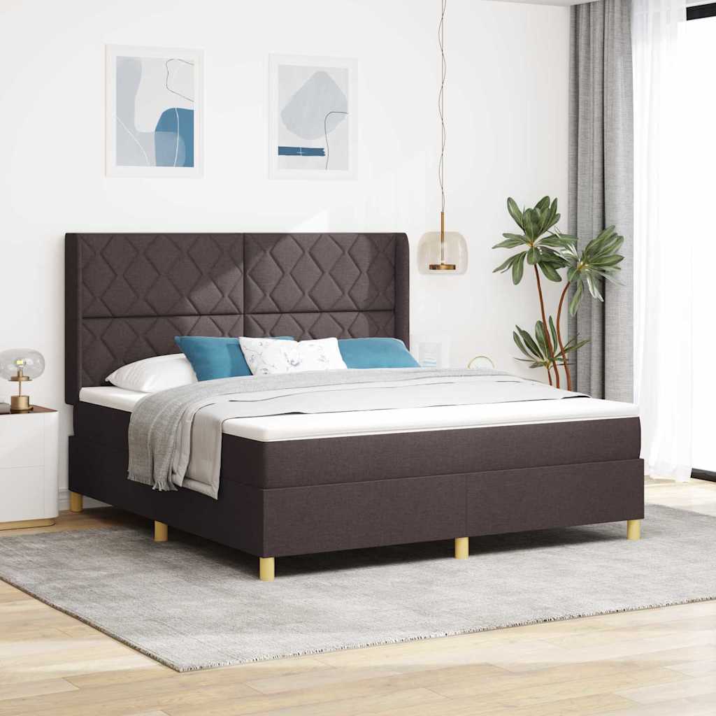 Krevet s opruga kutije s LED trakama Smeđa 180 x 200 cm tkanina