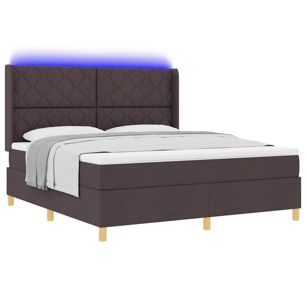 Krevet s opruga kutije s LED trakama Smeđa 180 x 200 cm tkanina