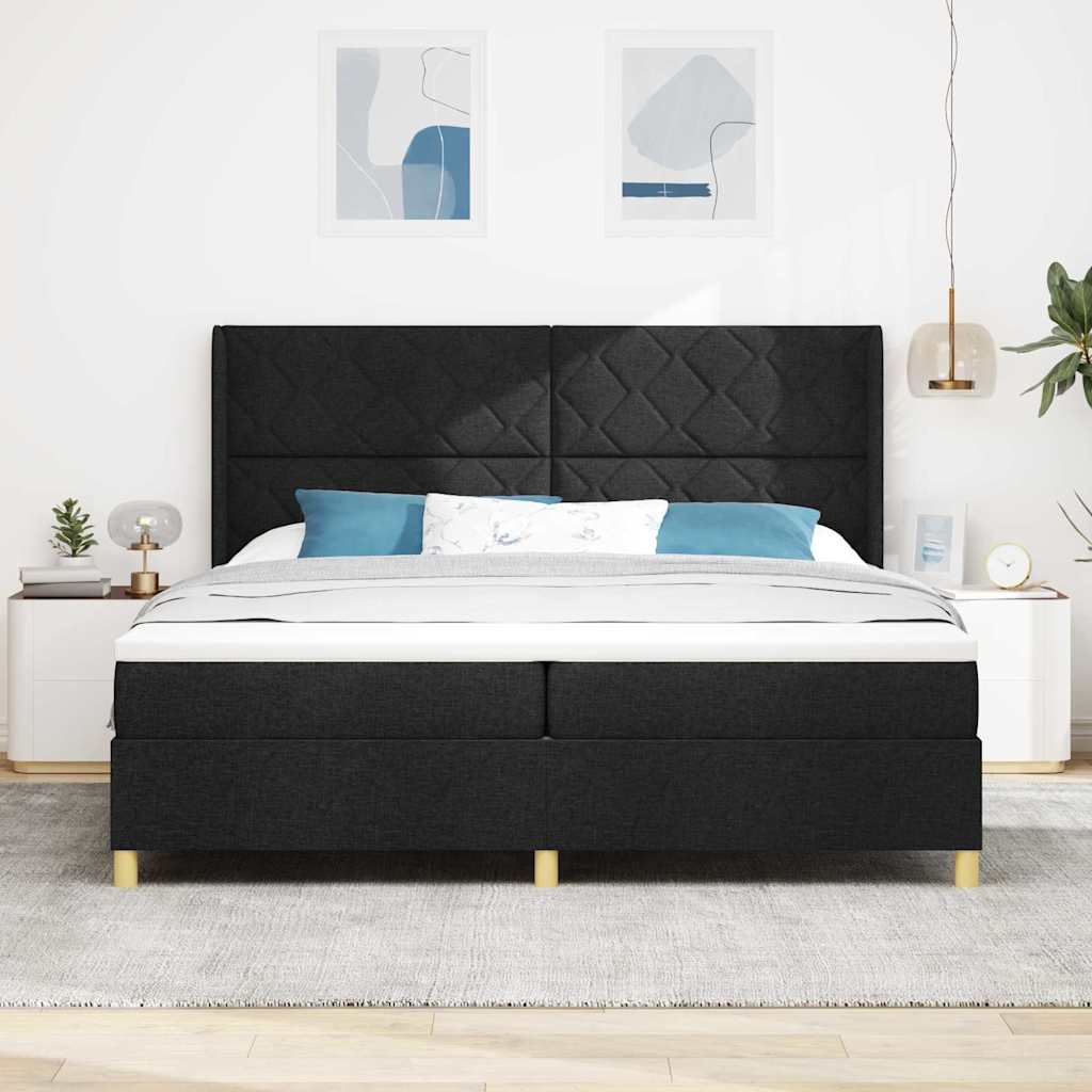 Krevet s opruga kutije s LED trakama Crna 200 x 200 cm tkanina