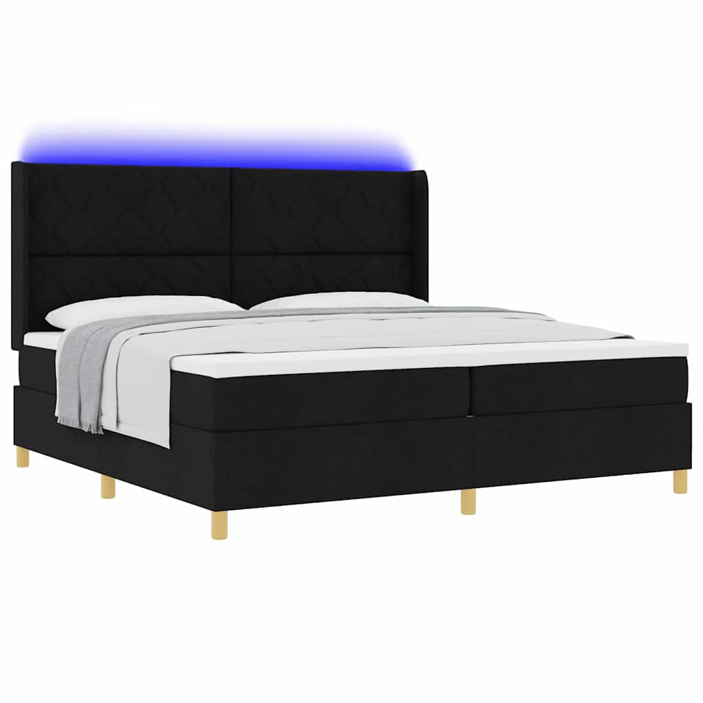 Krevet s opruga kutije s LED trakama Crna 200 x 200 cm tkanina