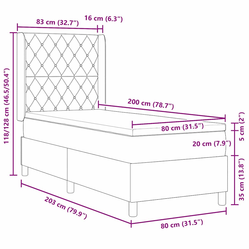 Krevet s opruga kutije Tamnozelena 80 x 200 cm Baršun