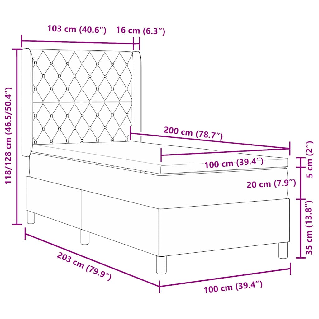Krevet s opruga kutije Svijetlo siva 100 x 200 cm Baršun