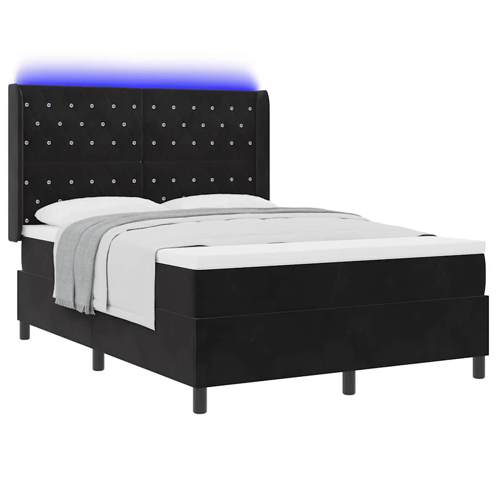 Krevet s opruga kutije s LED trakama Crna 140 x 200 cm Baršun