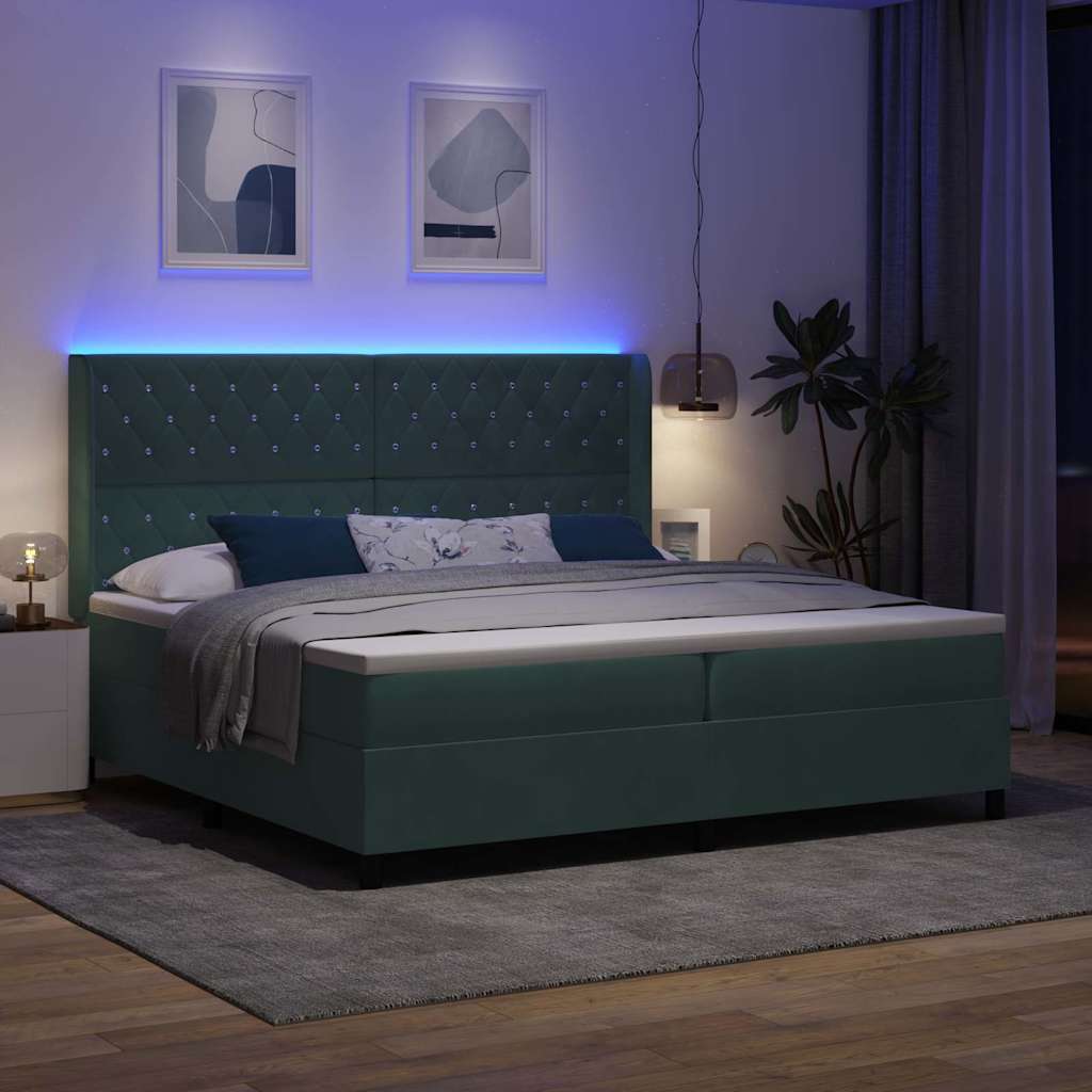 Krevet s opruga kutije Tamnozelena 200 x 200 cm Baršun