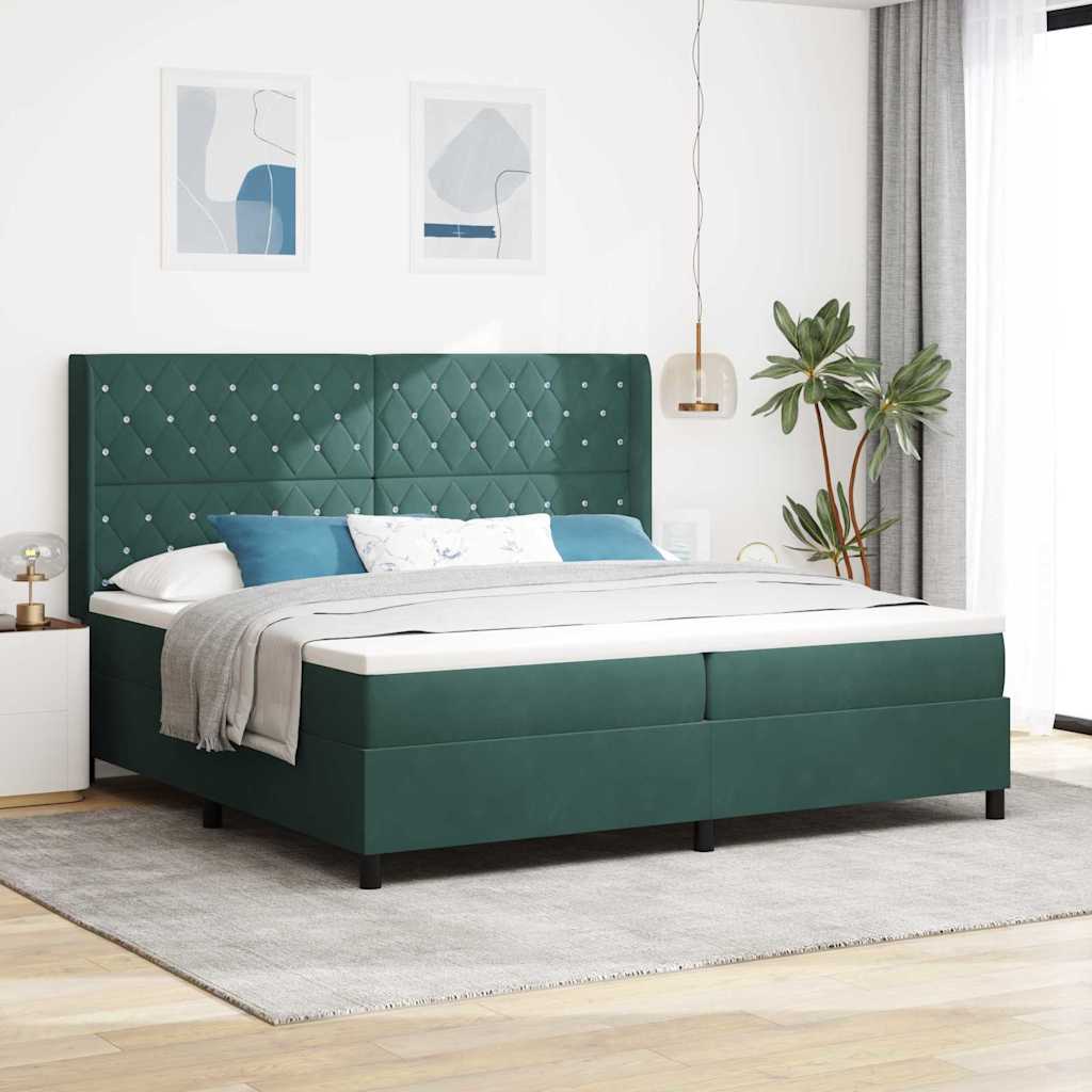 Krevet s opruga kutije Tamnozelena 200 x 200 cm Baršun