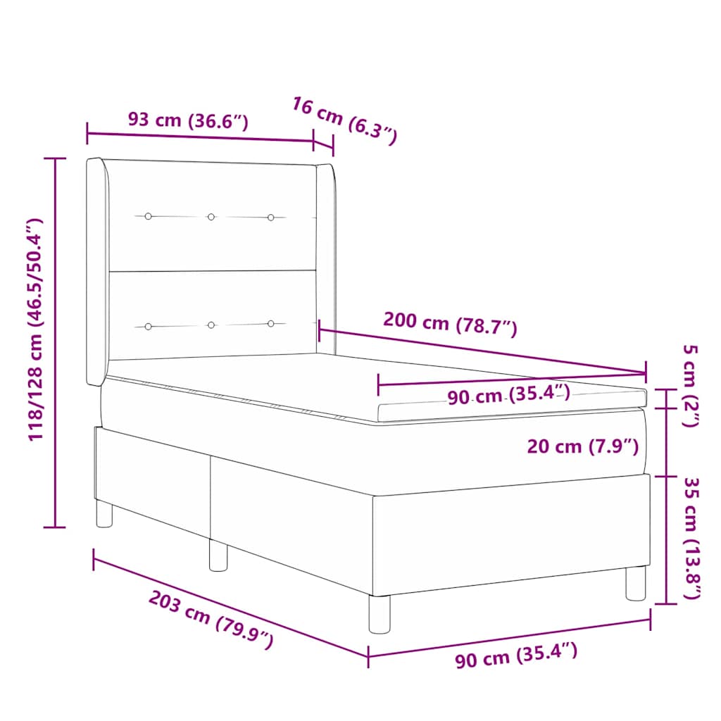 Krevet s opruga kutije Tamnozelena 90 x 200 cm Baršun
