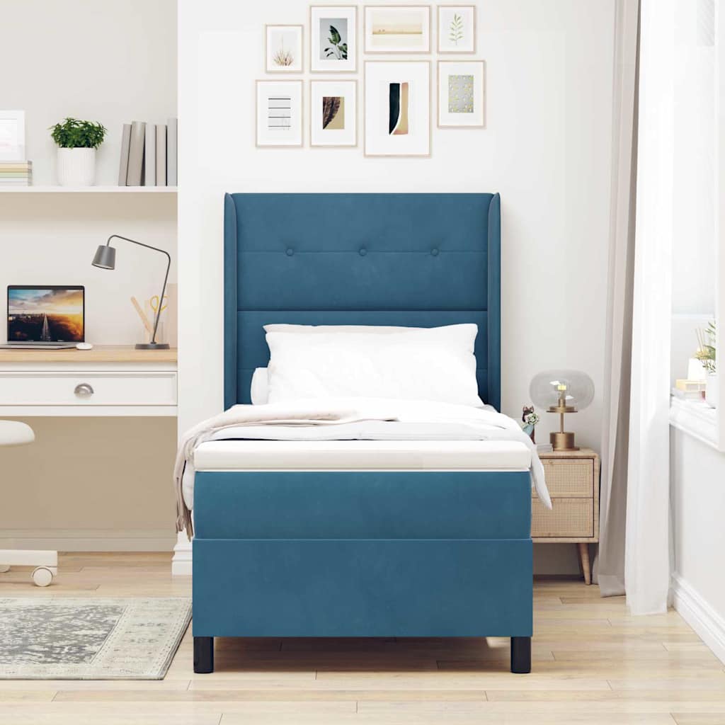 Krevet s opruga kutije s LED trakama Plava 90 x 200 cm Baršun