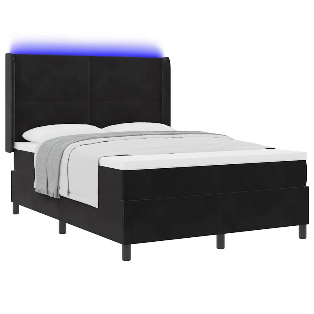 Krevet s opruga kutije s LED trakama Crna 140 x 200 cm Baršun