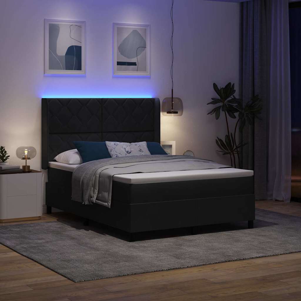 Krevet s opruga kutije s LED trakama Crna 140 x 200 cm Baršun