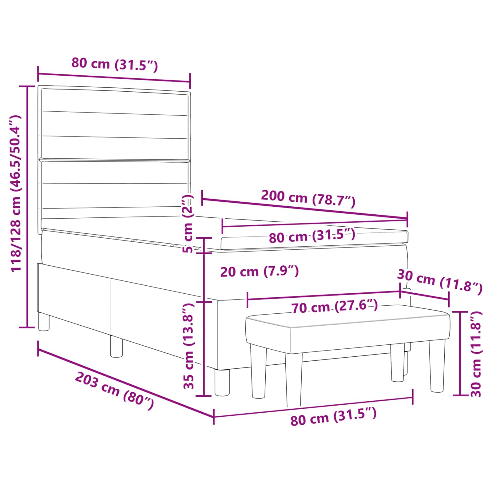Krevet s opruga kutije s jastukom Crna 80 x 200 cm tkanina