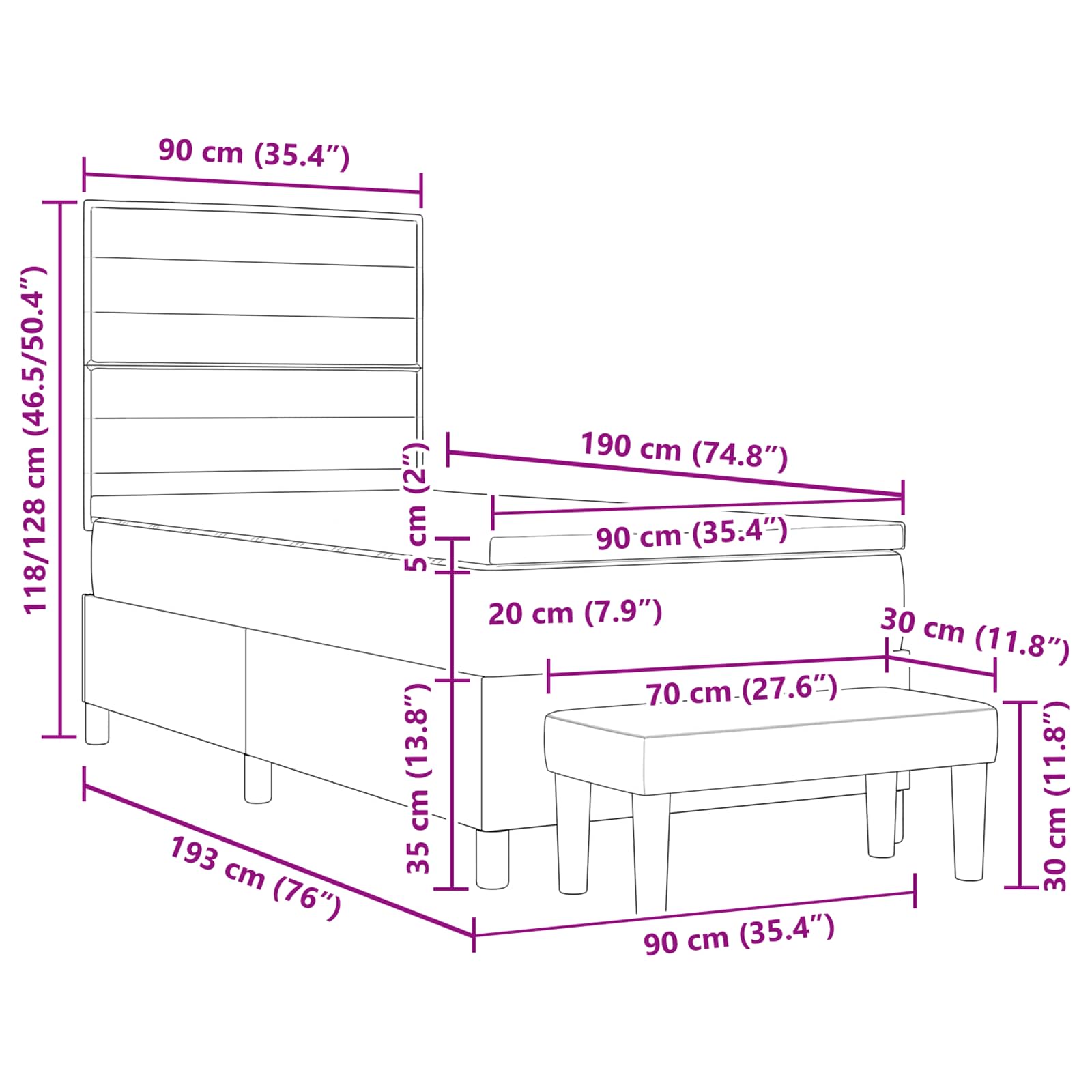 Krevet s opruga kutije s uzglavljem Plava 90 x 190 cm tkanina