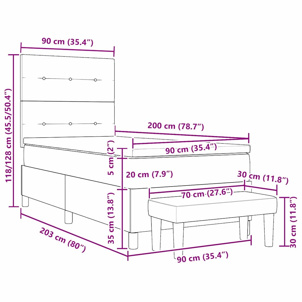 Krevet s opruga kutije Tamno siva 90 x 200 cm tkanina